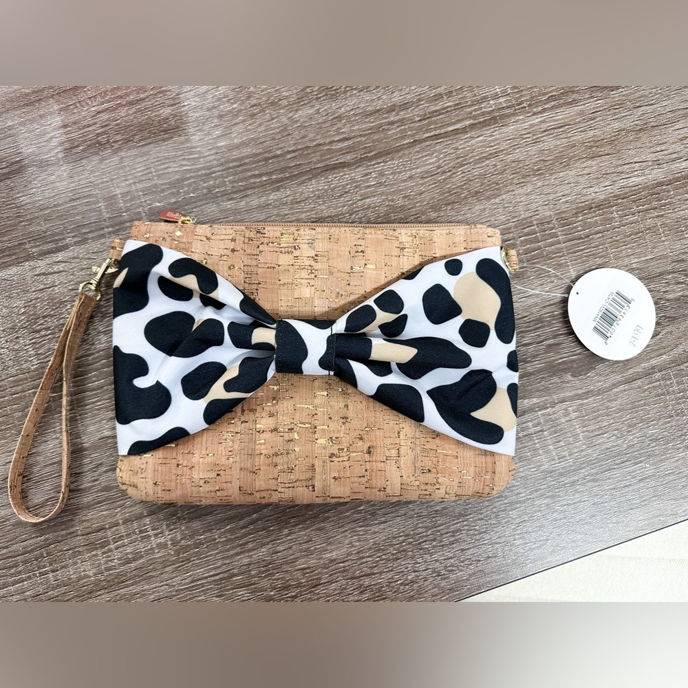Viv&Lou Cork Wristlet with Leopard Bow - NWT